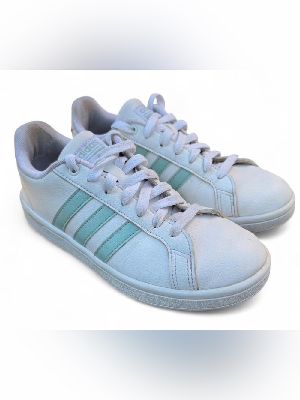 White Mint Green Court Sneakers Women 7 Adidas Grand Court Cloudfoam Casual Walk